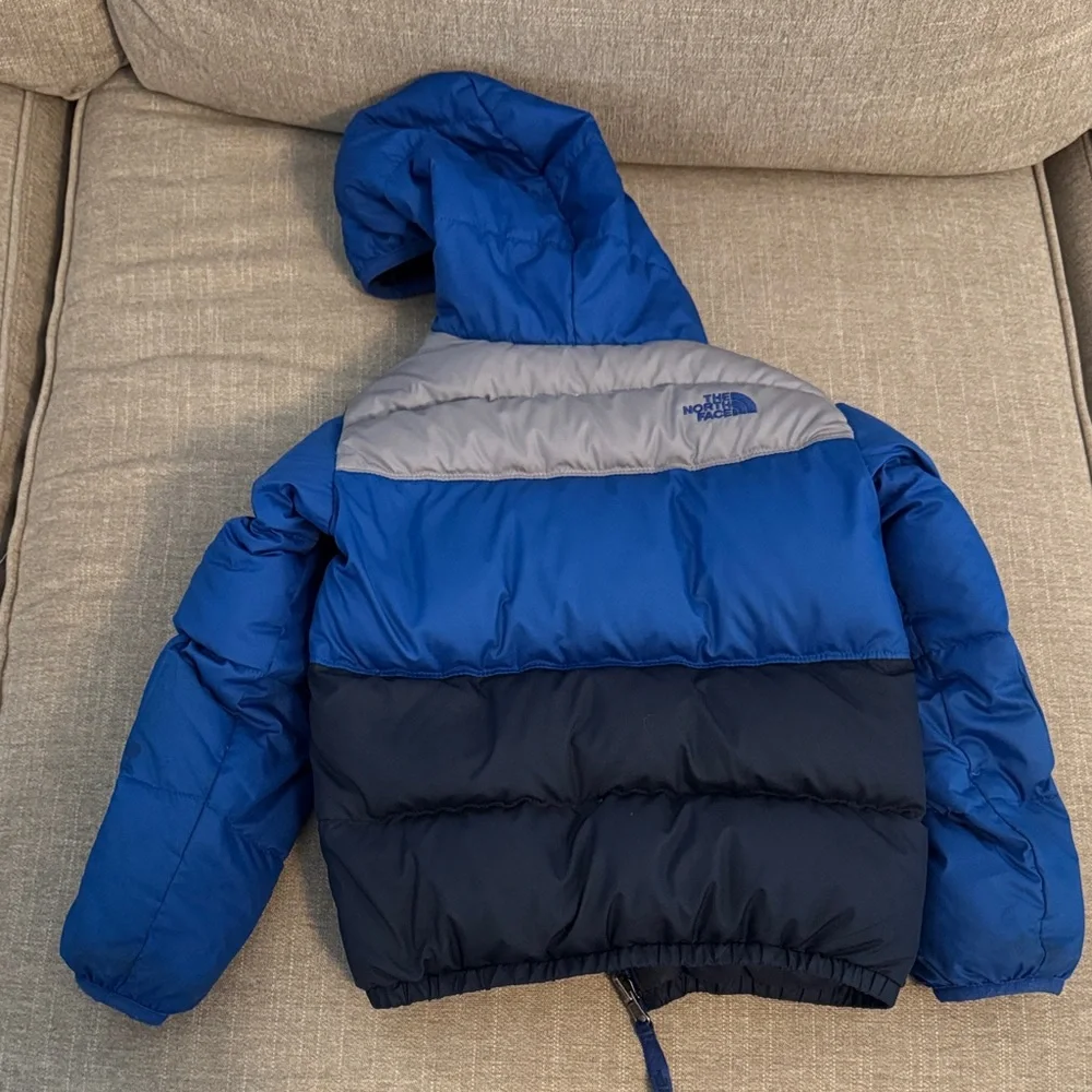 Kids North Face Navy Reversible Down Hooded Jacket - Picture 4 of 7